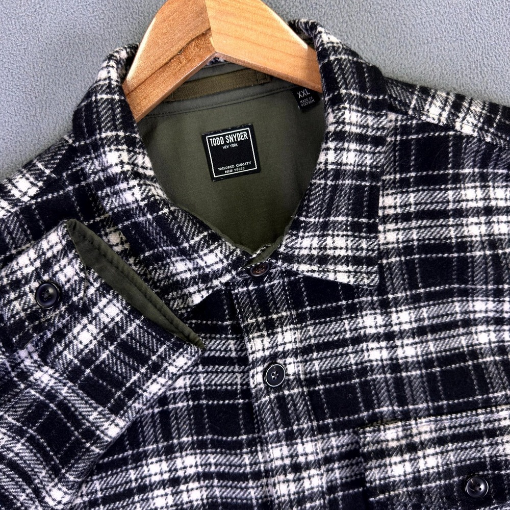 Todd Snyder Shirt Shacket Mens 2XL Black White‎ Plaid Wool Flannel Overshirt